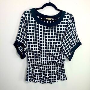 Michael Kors black white square peplum top B1
